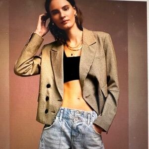 Free PeopleCropped Betty Blazer Houndstooth Double Breasted. NWT